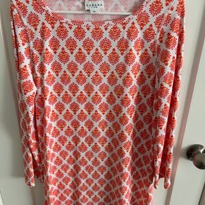 Cabana Life UPF 50 Shift Dress, Coral and Orange Paisley Long Sleeve, L, NWOT